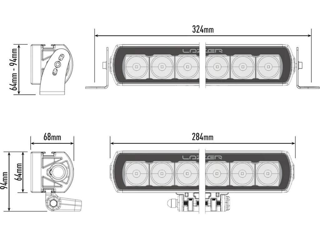 Abmessungen Lazer Lamps ST6 Evolution LED-Scheinwerfer